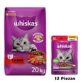 thumbnail image 1 of Whiskas Original Carne 20 kg + Caja Whiskas Sobre Gato Fillets Res 85 g (12 Pzas), 1 of 4