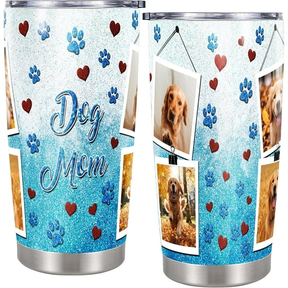 Personalized Picture Dog Mom Tumbler Custom Name Insulated Cup Travel Coffee Mug Stainless Steel 20oz Gifts for Mother's Day Birthday