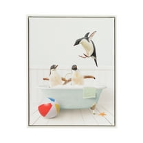 DesignOvation Penguins Beach House Bath 16"x 20" Framed Canvas Art Print by Amy Peterson