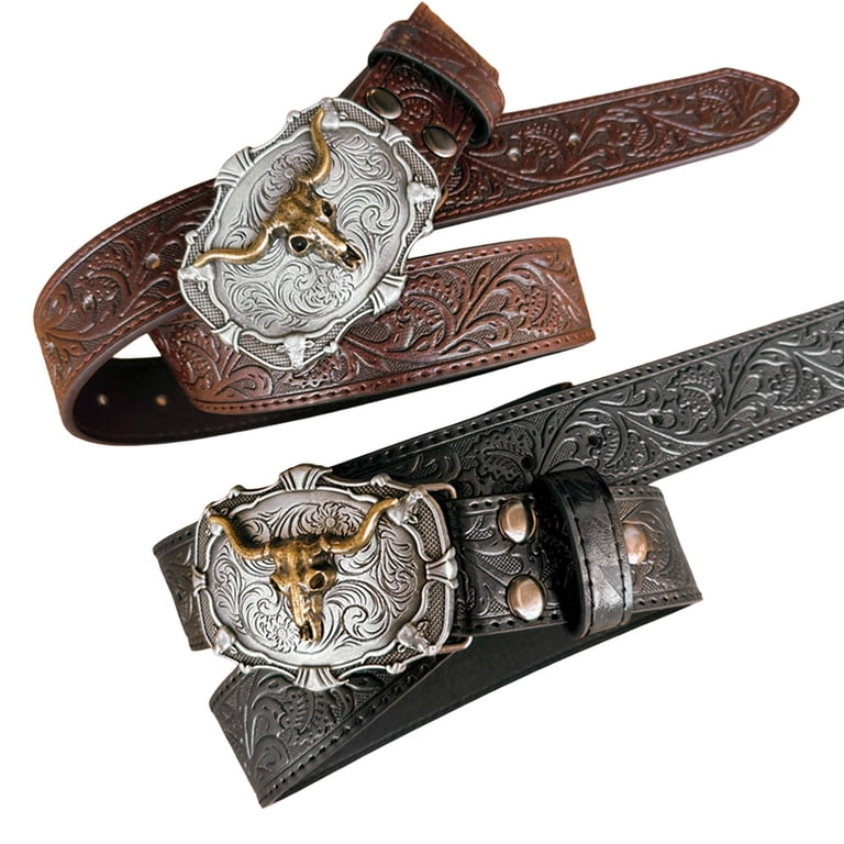 TIANZEN Western Cowboy Belt Bull Head Big Buckle Trend Retro Youth