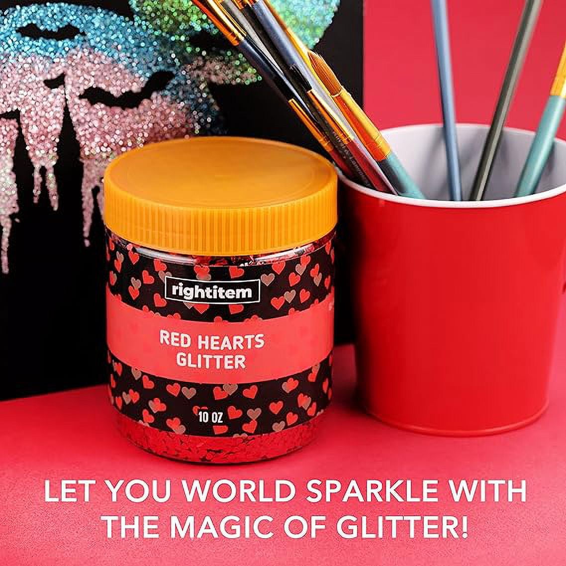 Nail Glitter - Red Hearts Chunky Glitter in Jar - 10 Oz Glitter for Crafts - Glitter for Slime - Face Glitter - Candle Glitter - Body Glitter