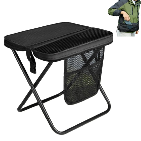2-in-1 Folding Stool Crossbody Bag, Portable Folding Stool Chair with Storage Pocket, Lightweight Collapsible Camping Seat for Fishing, Hiking and Travel