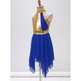 thumbnail image 4 of RUNQHUI Robe de Danse Sans Manches Asymétrique pour Filles, Costume Moderne Contemporain Bleu 12, 4 of 7