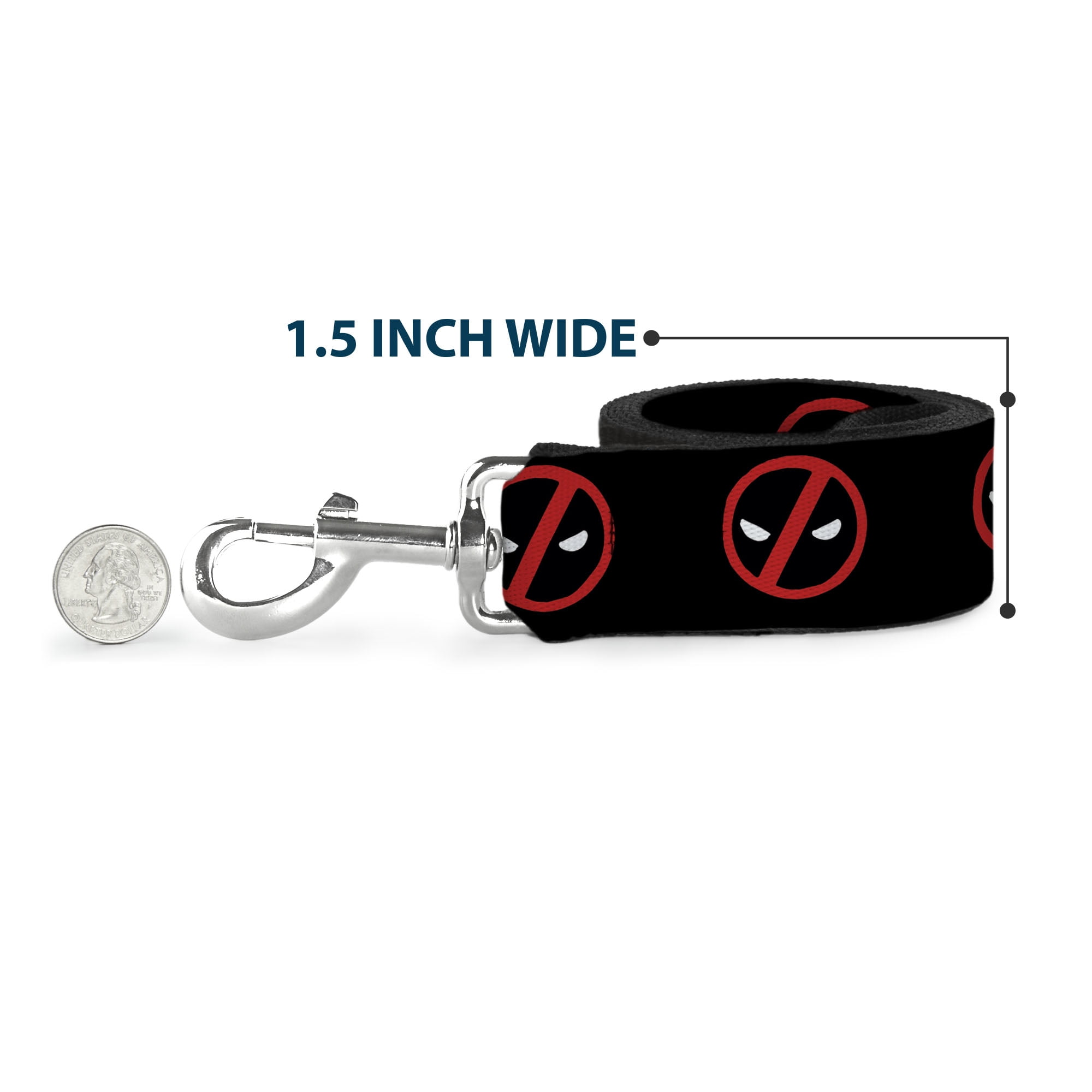 Marvel Comics Pet Leash, Dog Leash, Deadpool Logo Black Red White, 6 Feet Long 1.0 Inch Wide