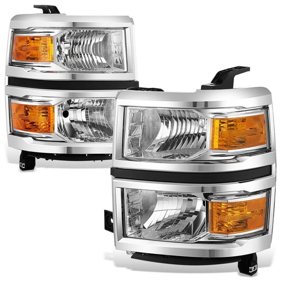 DNA Motoring For 14-15 Chevy Silverado 1500 Euro Chrome Amber Corner Headlight Pair Replacement