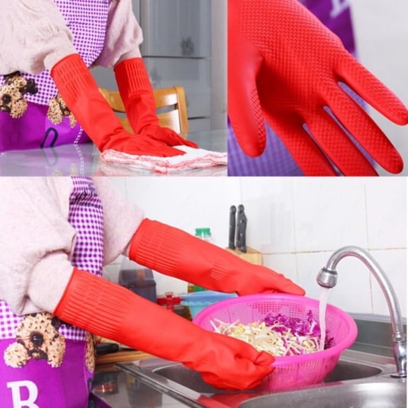 Multi Use Heavy Duty Medium Rubber Dish Gloves - 15 Inches Long Sleeve latex Household Kitchen Cleaning, Dishwashing, Strong Work, Medical, Painting, Gardening Food Safe Glove