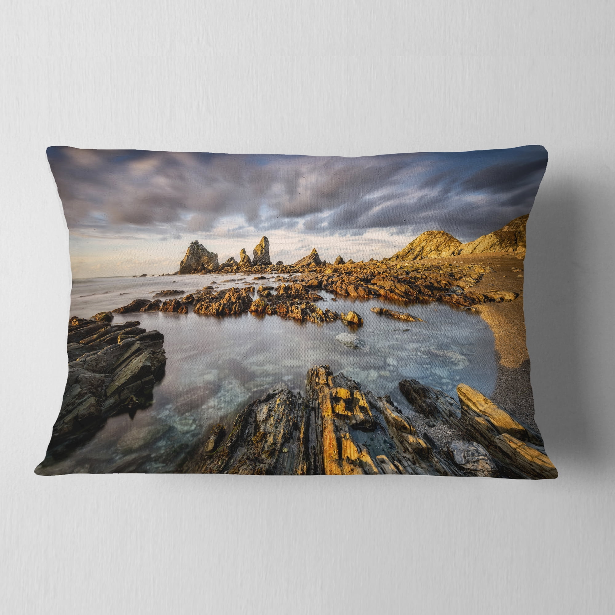 Designart Atlantic Coast in Spain - Seashore Photography Throw Pillow - 12x20