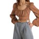 thumbnail image 1 of SAYOO Blusa plegada para mujeres, camiseta cuello cuadrado de manga larga SAYOO moda, 1 of 7