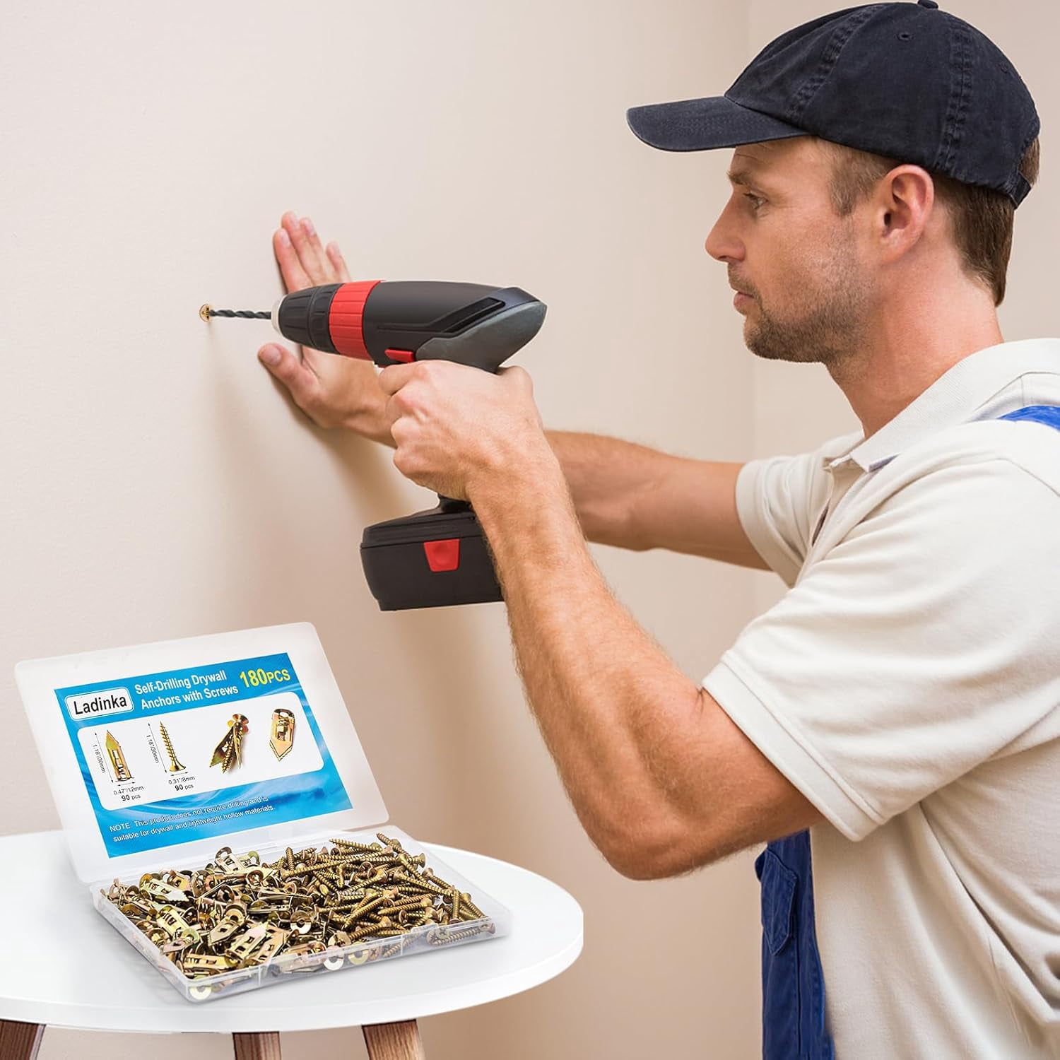180 PCS Self-Drilling Drywall Anchors KIT - 90 Metal Winged Zinc Plated Drywall Anchors and 90 Screws for Sheetrock, Gypsum Board, Hollow Walls - No Drill Needed