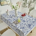 thumbnail image 3 of Thick Linen Rectangle Tablecloth - White and Blue Floral Waterproof Rustic Toile French Country Table Cover Farmhouse Decoration, Suitable for Home, Kitchen Dining Tablecloth 60 x 84 Inch, 3 of 7