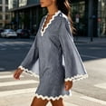 thumbnail image 7 of XuJwPNcy Womens Summer Dresses Long Sleeve Ruffle Hem Mini Dress V Neck Striped Loose Dresses Fashion Casual Outfits, 7 of 7