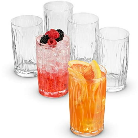 Wine And Water Glasses ShopoKus WIND Italian Highball Glasses - 16.¼ Ounce - (6 Pack) Heavy Base Bar Glass with a Wavy Design - Large Drinking Glasses for Water, Juice, Beer, Wine, Whiskey, Cocktails, Lead-Free, Clear ()