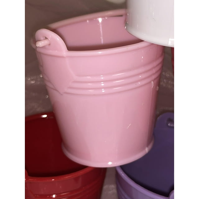Charmed Mini 2" Beach Sand Plastic Buckets Party Favors Candy Box Baby Shower; Pink; 12 pieces