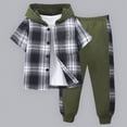 thumbnail image 4 of HCNTES Toddler Boys Outfits Short Sleeve Plaid Hooded Tops Shorts Child Kids 2Pcs Set Boy Clothing Sets, 4 of 7