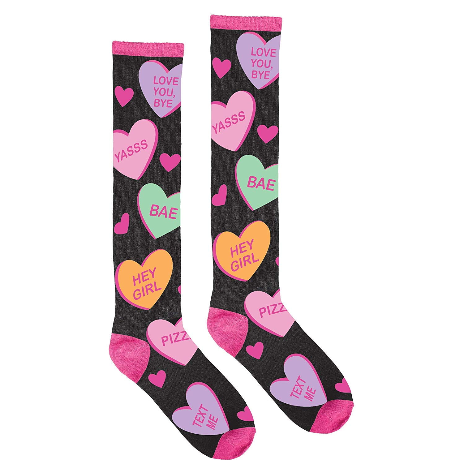 Amscan Valentine Conversation Hearts KneeHigh Socks 1 Pair Adult