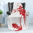 thumbnail image 4 of High Heels Soft Flannel Fleece Throw Blanket, High Heel Shoes with Butterfly and Floral Ornaments Girlish, Cozy Plush for Indoor and Outdoor Use, 70" x 90", Dark Coral Scarlet White, by Ambesonne, 4 of 5
