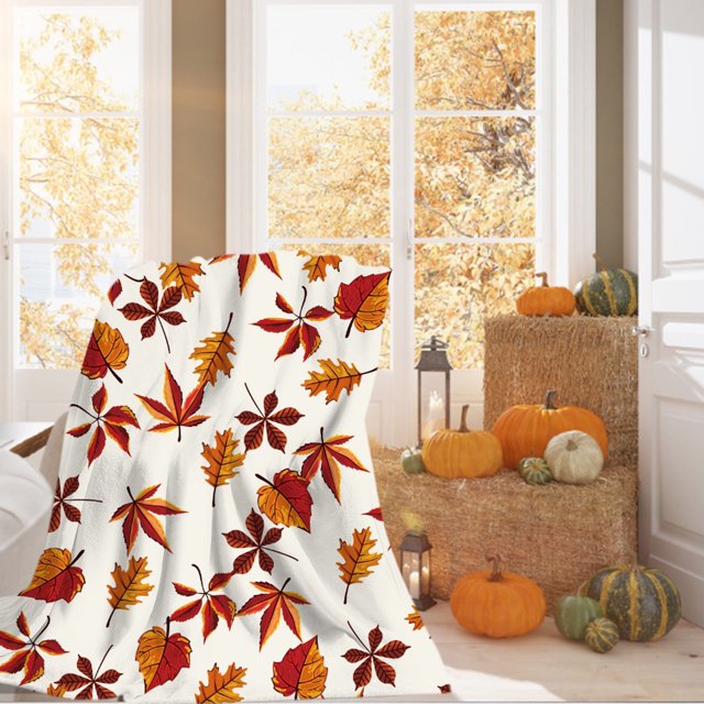 Manta TAKTUK para Acción de Gracias, decoración de otoño, festival de Acción de Gracias, calabaza de otoño, felpa de lana, decoración otoñal, manta de picnic, manta de hojas naranjas festivas,
