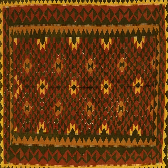 Ahgly Company Indoor Square Oriental Yellow Traditional Area Rugs, 8' Square