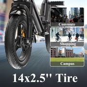 Bodywel T16PRO Black Electric Bike, 500W Peak Folding Electric Bicycle, 14 Mini Ebike for City Commuter, E Bike with 36V 10Ah Battery, UL2849