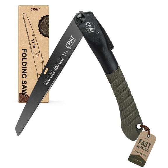 CPAI 11-inch Folding Pruning Saw, SK5 High Carbon Steel Blade, Triple-Ground Teeth