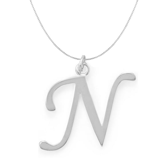 Precious Stars Sterling Silver Initial Letter N Pendant with 0.70-mm Thin Box Chain
