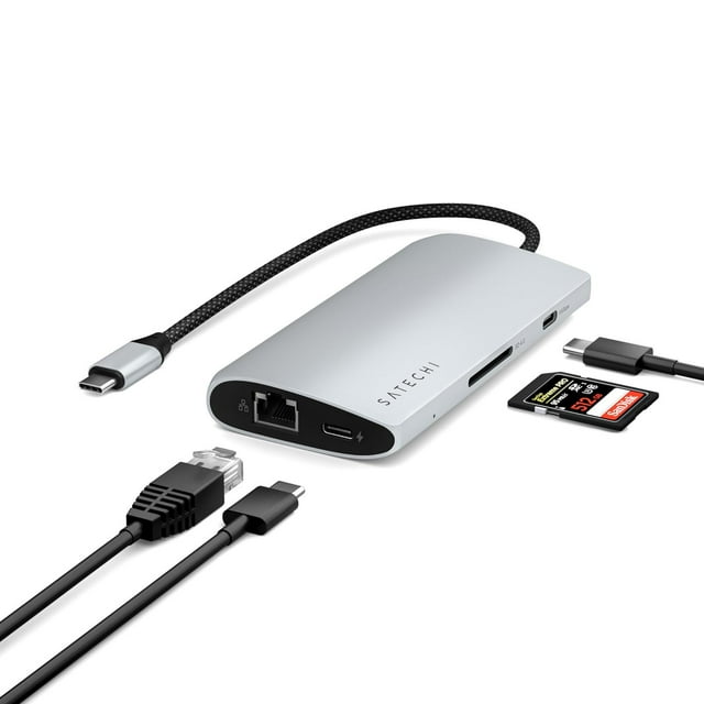 Hub USB C SATECHI Plateado 8 en 1 Adaptador Multipuerto para Laptop y Tablets