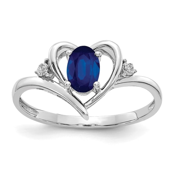 14K White Gold Ring Band with Stones (09) September Sapphire Oval Blue Diamond Round