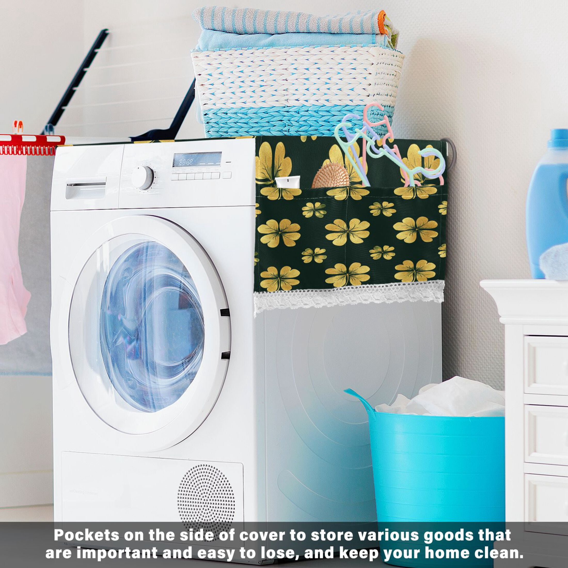 WOBOGO St Patricks Pattern Of Golden Shamrocks Washing Machine Cloth Dryer Refrigerator Top Cover Protective Non-Slip Mat For Kitchen Laundry