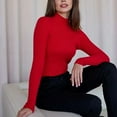 thumbnail image 5 of Women's Mock Turtleneck Long Sleeve Ribbed Stretch Fitted, Thermal Lightweight Undershirt Red ONE SIZE, 5 of 5