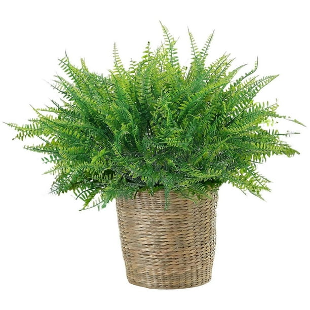 12PCS Artificial Fern Stem Green Plants Long Lasting Easy to Care Fake Plants for Wall House Room Patio Decor