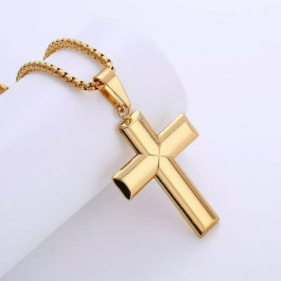 HOOUN Gold-Plated Stainless Steel Flat Cross Necklace Pendant For Mens Women 3mm 24''