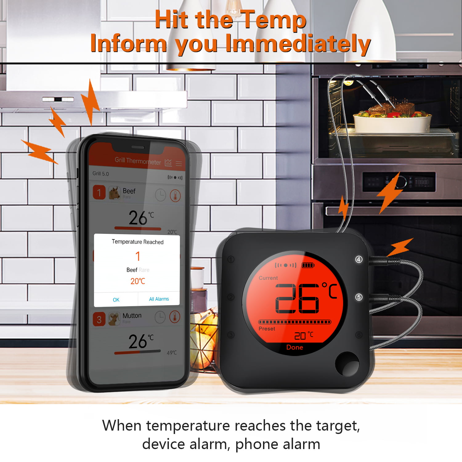 BFOUR Wireless Bluetooth Meat Thermometer Grilling Premium Digital Instant