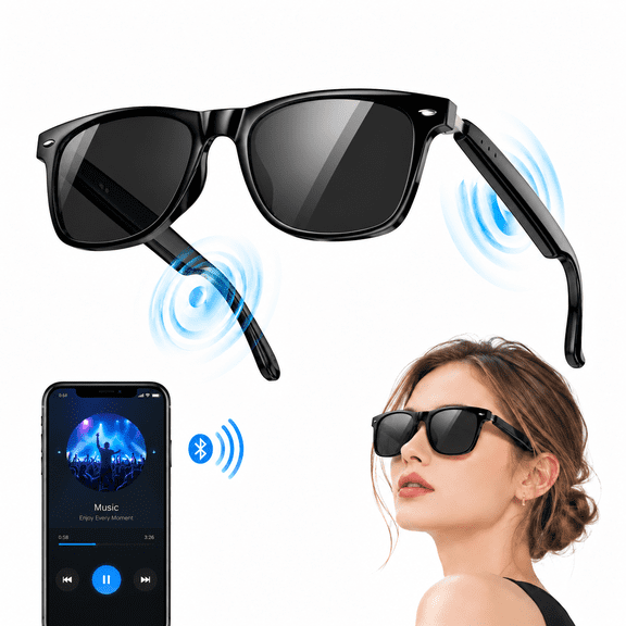 Blackview Smart Bluetooth Glasses for Women Men, Open Ear Audio Sunglasses with Polarized Lens, Hands-Free Calls, Voice Assistant, Black