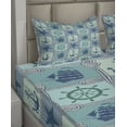 thumbnail image 2 of Ambesonne Anchor Fitted & Top Sheet Set with Shams, Ships Wheel Turquoise, Turquoise Navy, 2 of 4