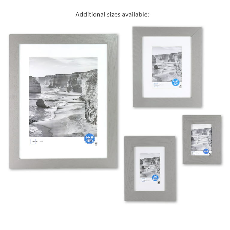 Grey 8x10 Picture Frame Matted to 5x7 Set of 2 Solid Wood Photo Frames with  T