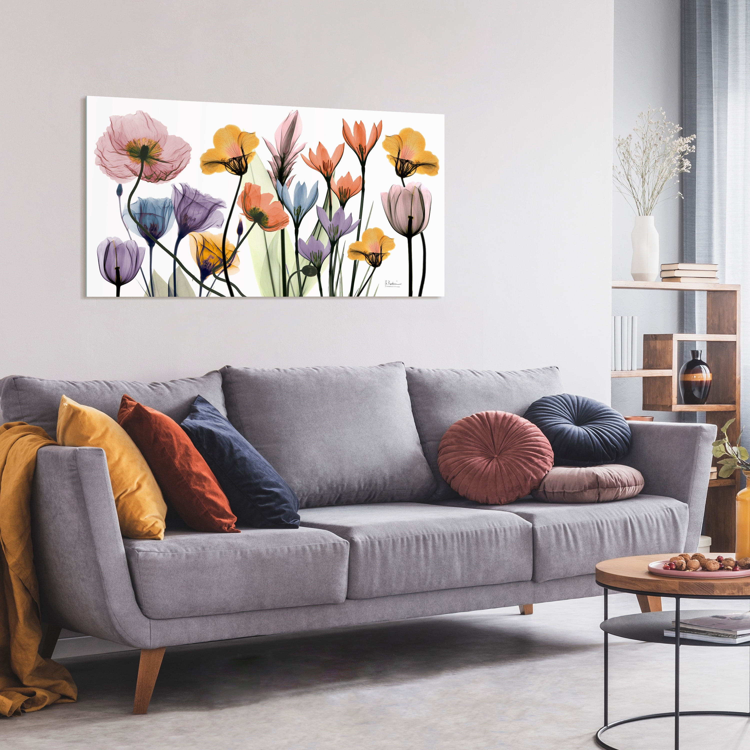 "Flowerscape Portrait" Frameless Free Floating Reverse Printed Tempered Art Glass Wall Art, 24 in. x 48 in.