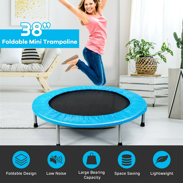 BCAN 36/38 Foldable Mini Trampoline, Fitness Trampoline with Safety Pad,  Stable & Quiet Exercise Rebounder for Kids Adults Indoor/Garden Workout Max