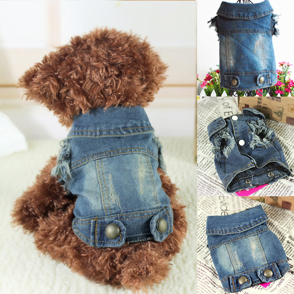SILD Pet Clothes Dog Jeans Jacket Cool Blue Denim Coat For Small Medium Dogs Lapel Vests Classic Hoodies Puppy Blue Vintage Washed Clothes M