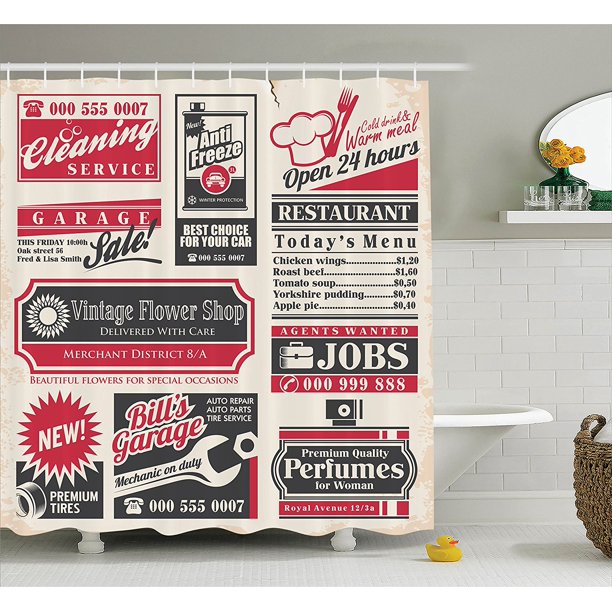 1950s Decor Shower Curtain Set By Retro Newspaper Magazine Design On Outdated Layout Different Topics Title Artwork Bathroom Accessories 75 Inches Long By Ambesonne Walmart Com Walmart Com