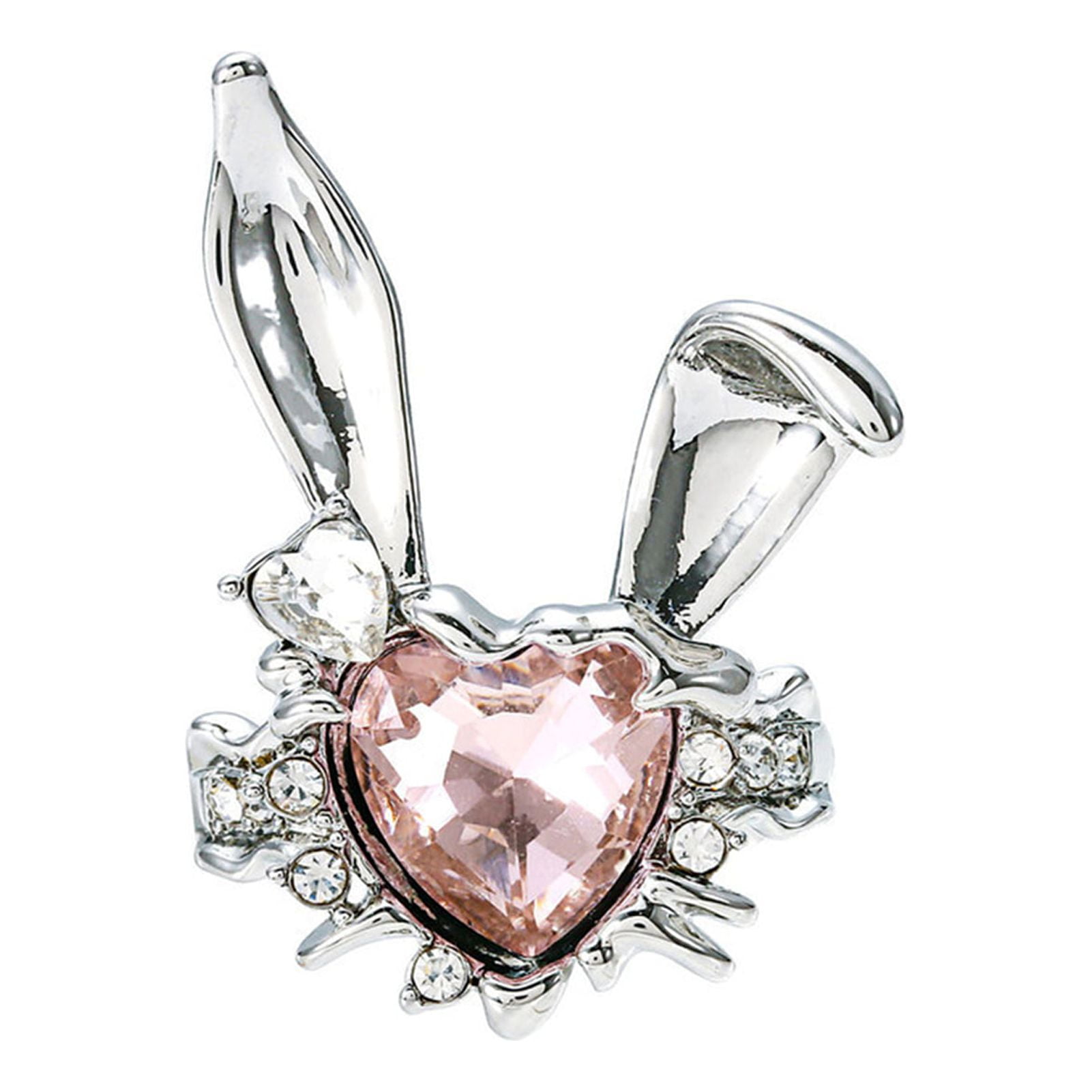 YUNx Finger Ring Adjustable Exquisite Rhinestones Pink Heart Lovely Rabbit  Ear Women Finger Ring Valentine's Day Gift 
