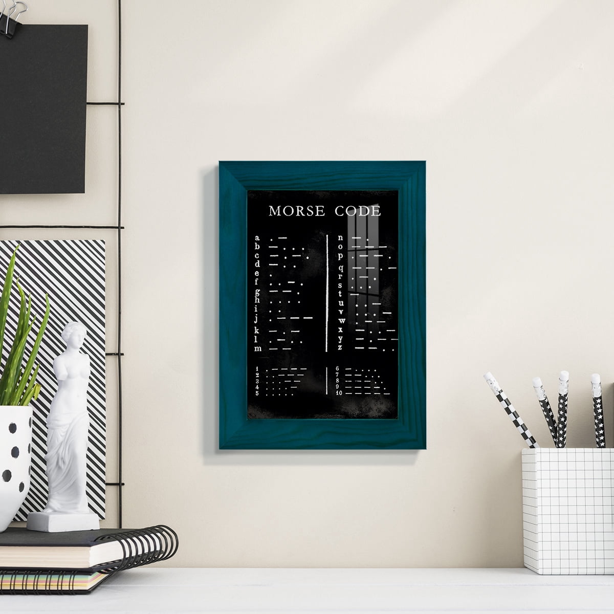 Morse Code Chart - Framed Print w/glass - Ocean Blue