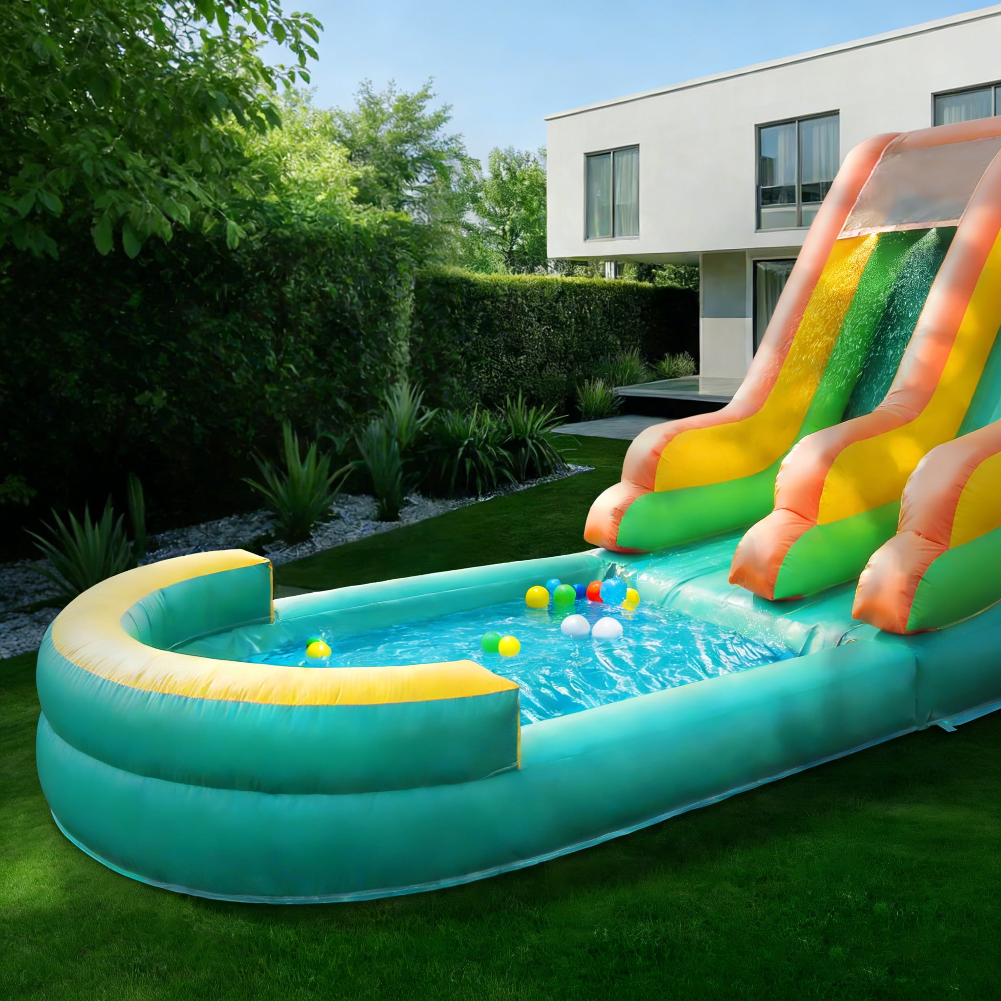 Chantmo 26ft Inflatable Water Slide for Adults 100% PVC Widen Slide Shallow Pool 950w Air Blower for Backyard Park Green