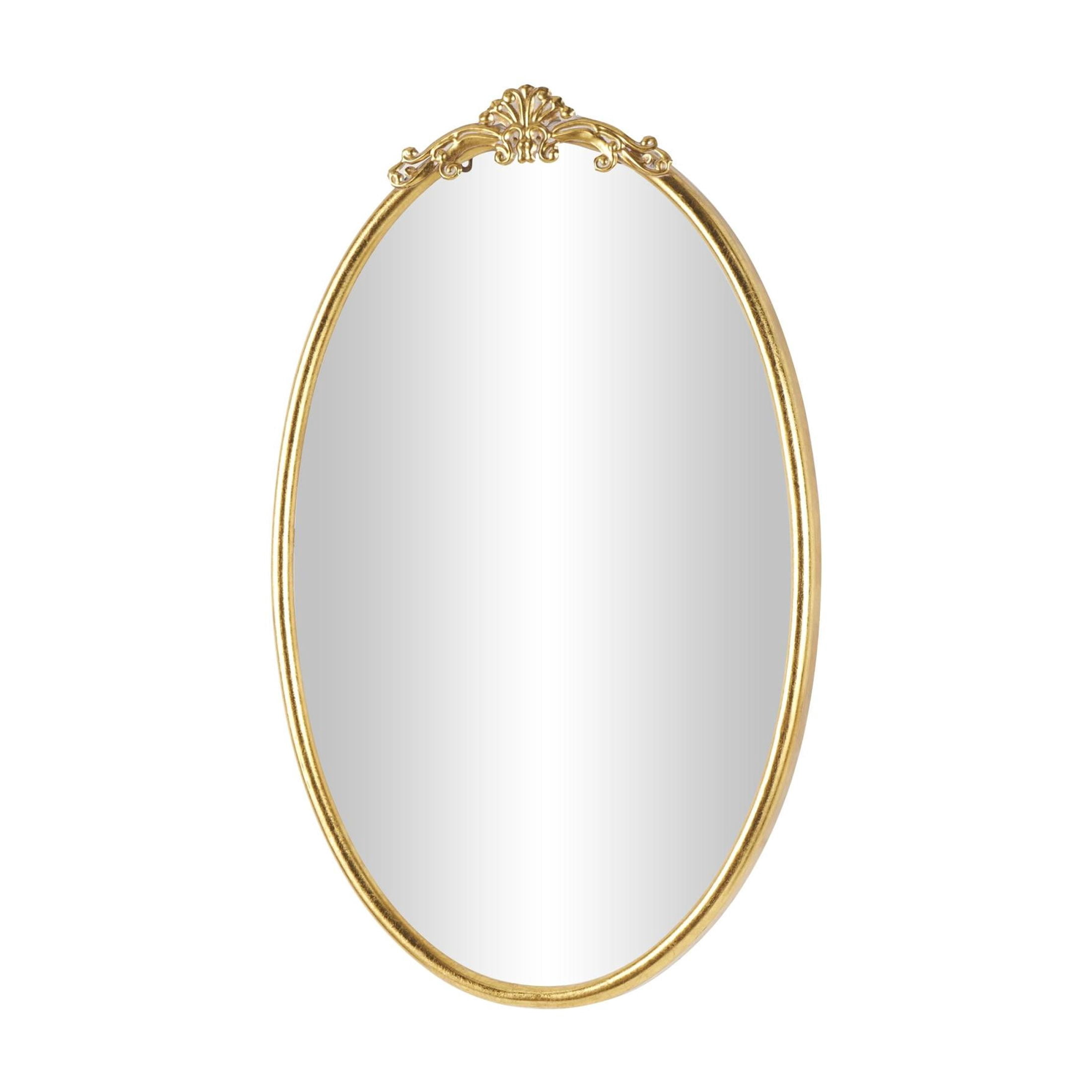 DecMode 24" x 38" Gold Ornate Baroque Oval Scroll Wall Mirror