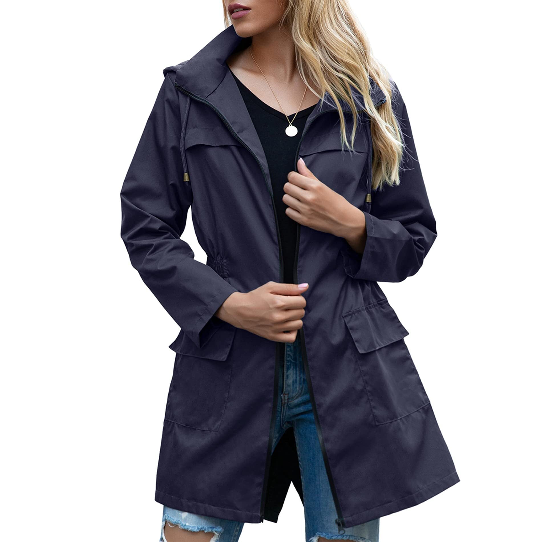American Trends Women Waterproof Lightweight Rain Jacket Long Windproof Loose Rain Coats Active