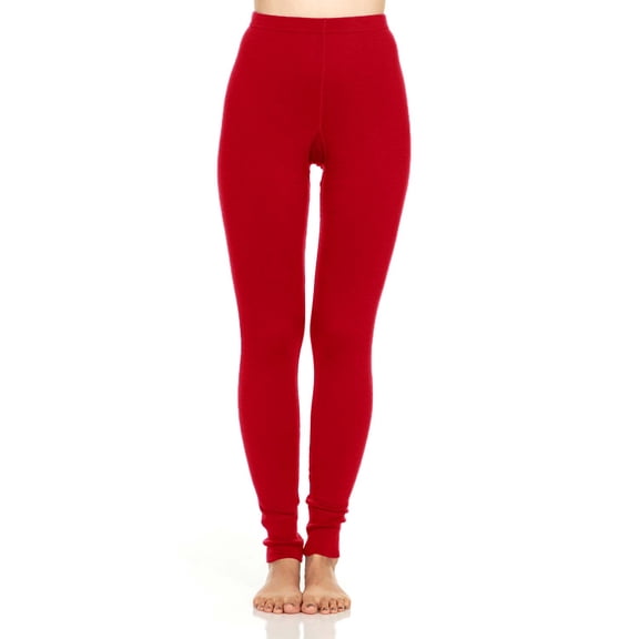 100% Merino Wool Women's Midweight Base Layer Bottoms - Thermal Underwear - No Itch Renewable Fabric - True Red - X-Large