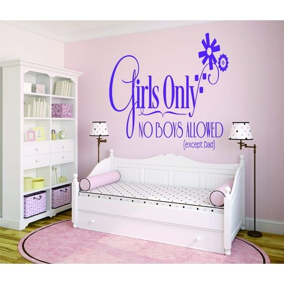 Decal Wall Sticker : Girls Only No Boys Allowed (Except Dad) Bedroom Teen Baby 12x18 Inches