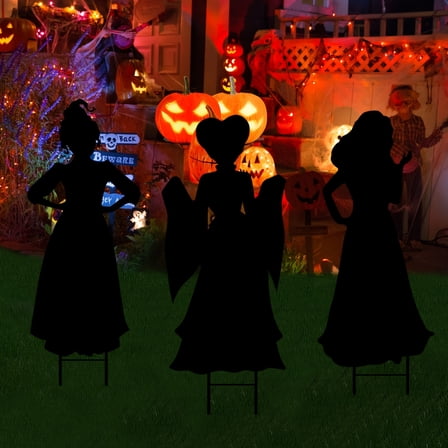 3 Extra Large Black Witches Halloween Yard Signs | Classic Silhouette Design with Metal Stakes | Durable Plastic Outdoor Lawn Decor for Spooky Garden Displays