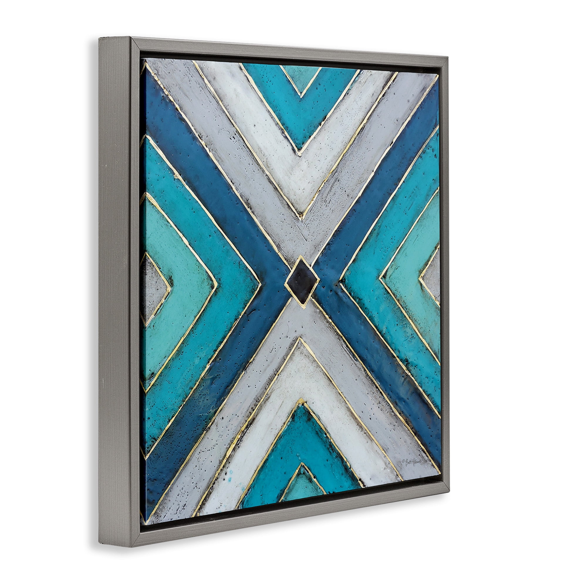 Stupell Industries Geometric Blue Symmetrical Design Abstract Photography Gray Floater Framed Canvas Art Print Wall Art, 25 x 25
