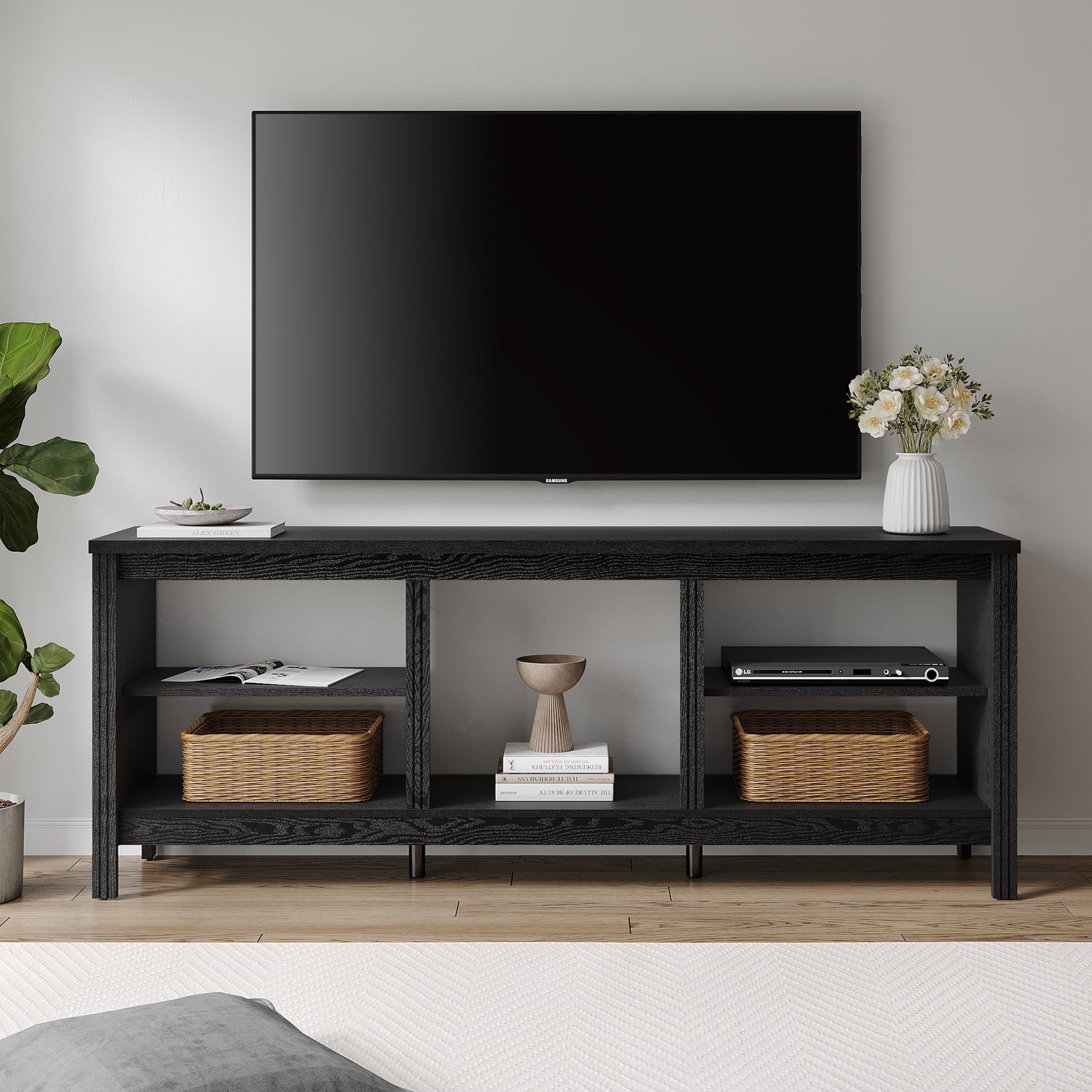 Farmhouse TV Stands for 75 inches Flat Screen, Wood Media Console