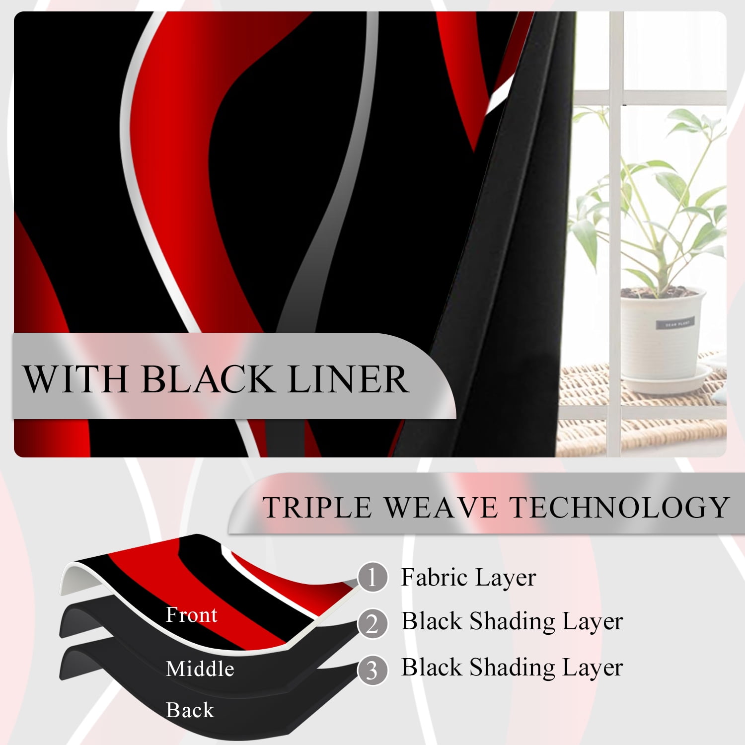 2 Panels Red and Black Blackout Curtain for Bedroom,Modern Striped Grommet Window Drapes for Living Room,52x84 Inch